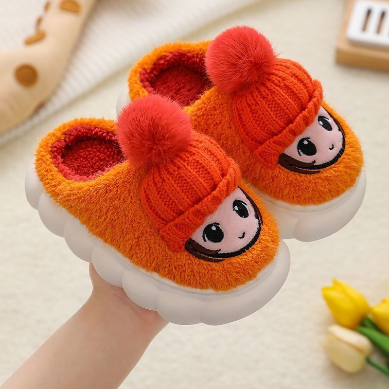 Children's slippers bag with anti slip indoor cartoon cute warm plush baby cotton shoes for boys girls in autumn and_voghion.com