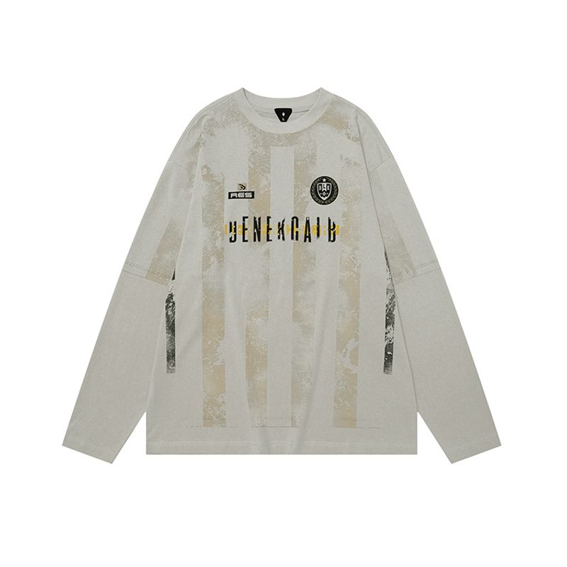 Men's Clothing Autumn and Winter Retro Printed Long Sleeve T shirt Hand Brushed Silk Screen Printed Trendy Top_voghion.com