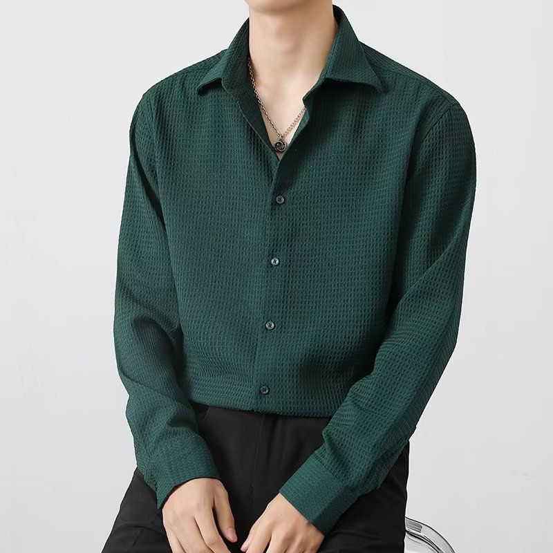 Camicia da uomo francese business casual, di alta qualità, a maniche lunghe, primavera-autunno, vestibilità aderente, tendenza, attraente_voghion.com