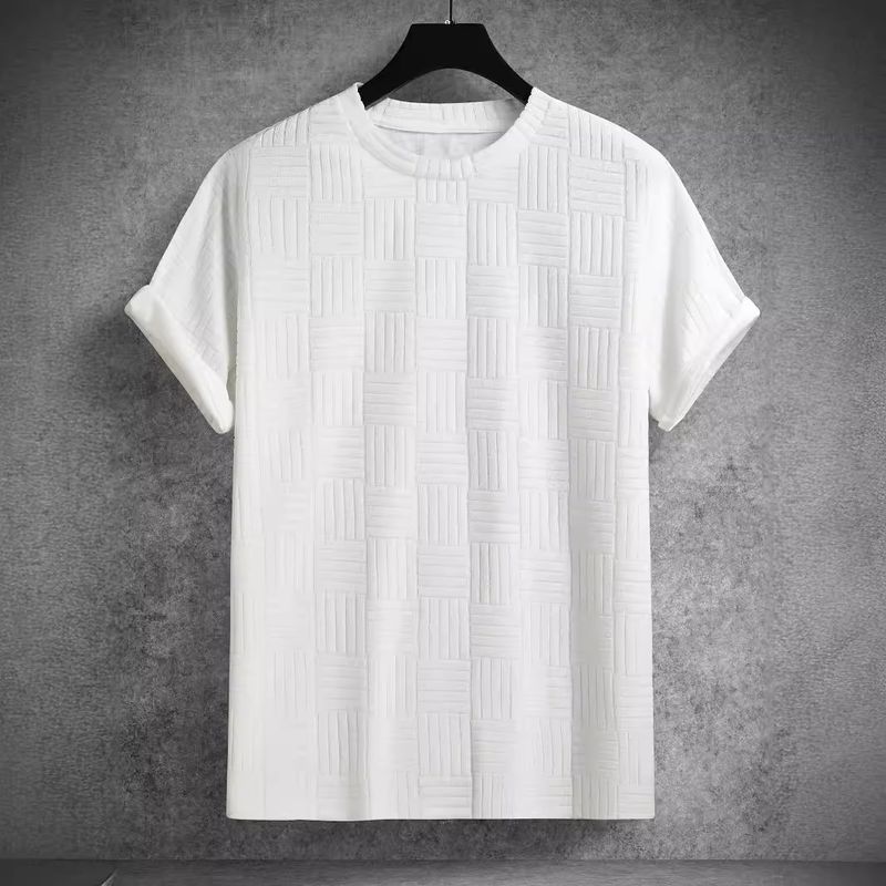 T-shirt da uomo slim fit con scollo rotondo e maniche corte, in tessuto di spugna, con personalità_voghion.com
