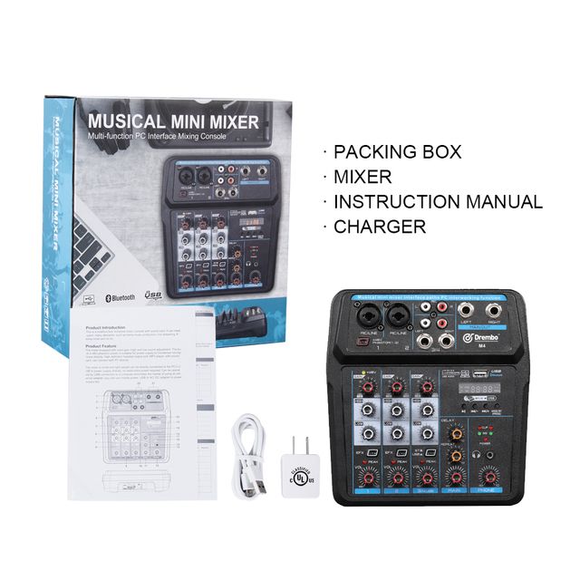 Debra M-4/6 Protable Mini Mixer Audio DJ Console with Sound Card, USB, 48V Phantom Power for PC Recording Singing Webcast Party_voghion.com