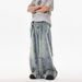 Herrenbekleidung Retro-Nische dekonstruierte Spleißen Haarrand Silhouette lockere weite Bein Wisch-Jeans für Herren_voghion.com