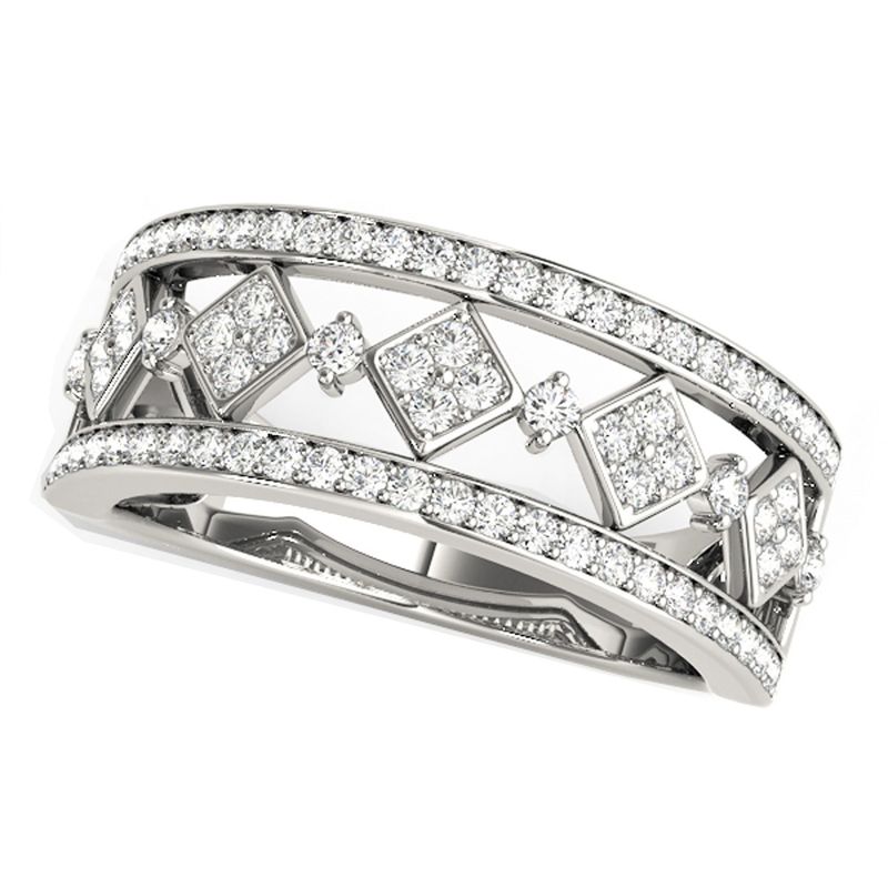 Diamond Studded Square Motif Ring in 14k White Gold (1/2 cttw)_voghion.com