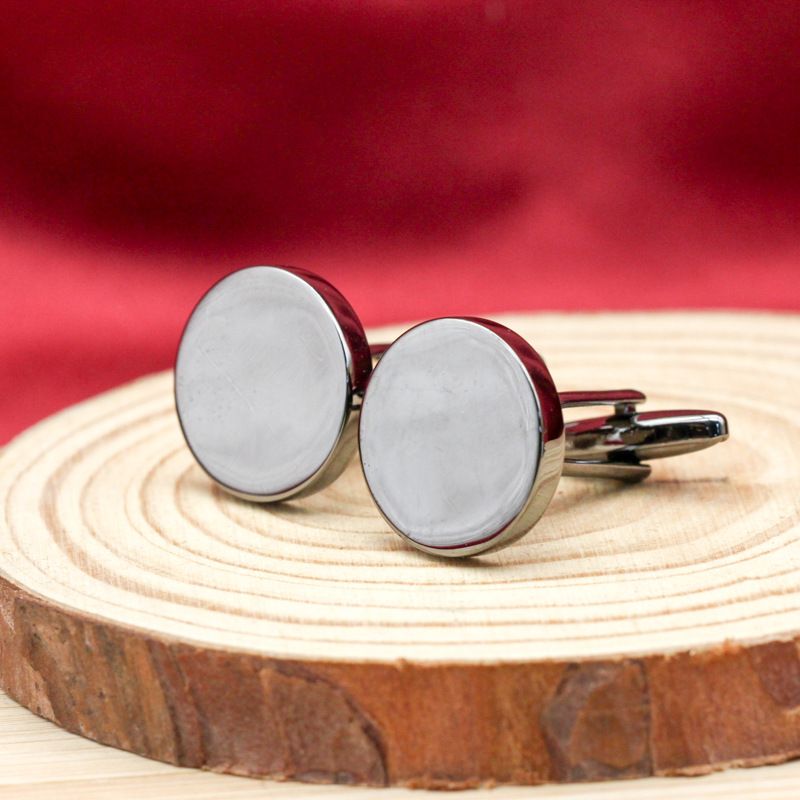 Round smooth cufflinks all-match French shirt flat cufflinks gold black gun white cuff button_voghion.com
