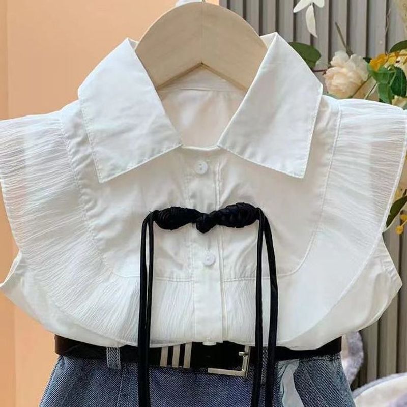 Traje de estilo princesa para madre e hija, novedad de verano de 2024, versión coreana, camisa para niña, falda de encaje vaquera, pantalones, traje de dos piezas a la moda_voghion.com