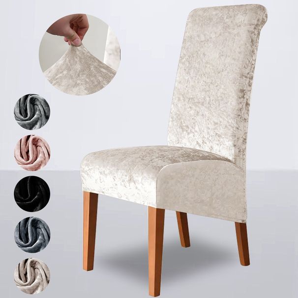 Premium Elastic Velvet Chair Cover - Gold Diamond Pattern For High Back Dining Chairs (Luxury Home & Hotel Use)_voghion.com