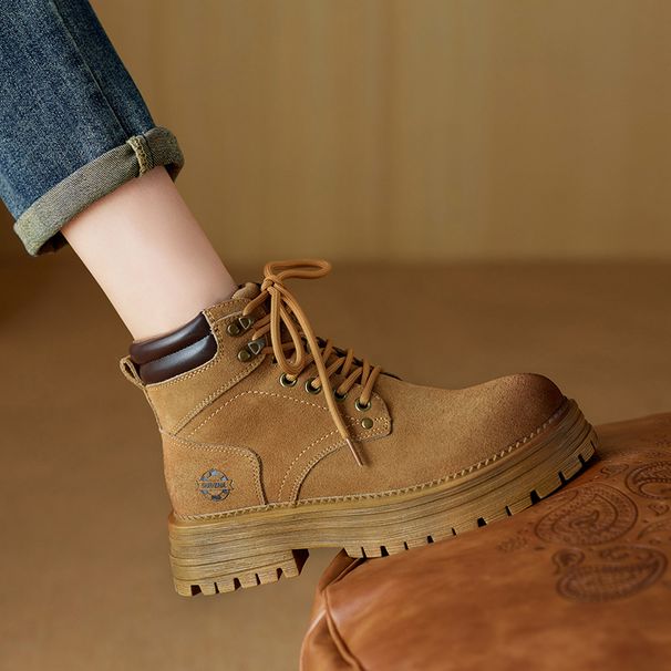 2024 Neue atmungsaktive Martin-Arbeitsstiefel aus echtem Leder für Damen mit verstecktem Keilabsatz und dicker Sohle in Gelb_voghion.com