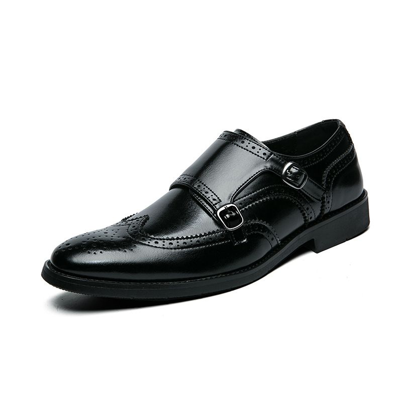 Duże rozmiary klamry 38-48, skórzane buty z blokami, formalne buty męskie na jeden krok_voghion.com