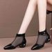 Coole Stiefel Damen Mesh Damen Sandalen Hohle Sandalen Dicker Absatz Spitz Niedriger Absatz Netzstiefel_voghion.com