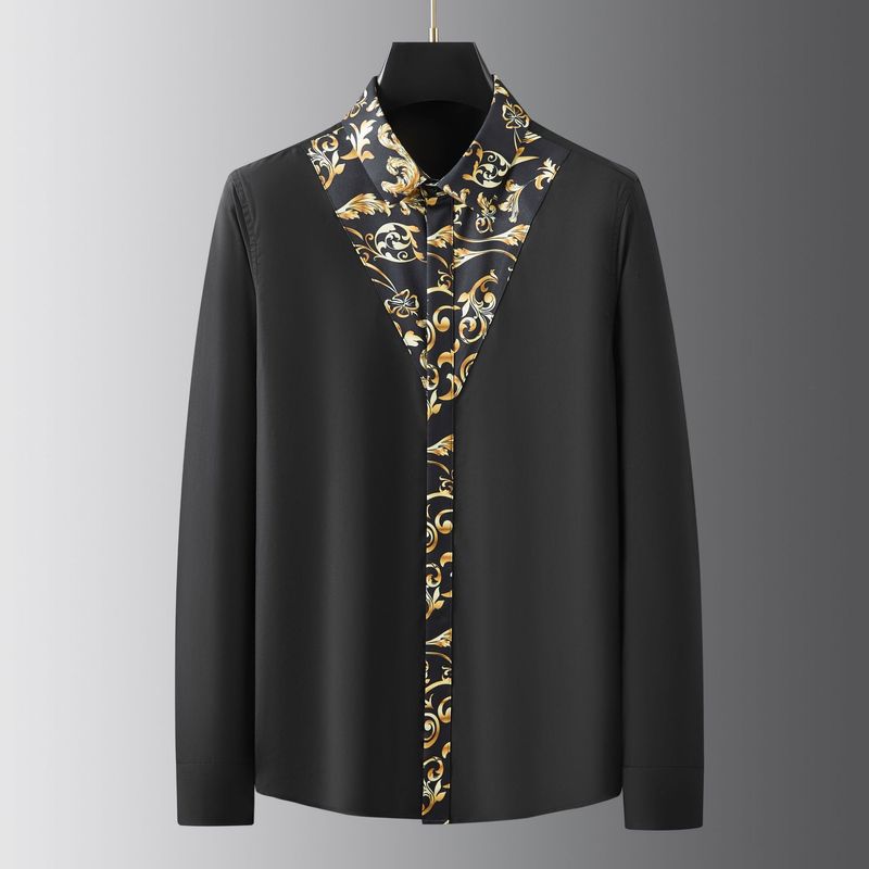 Men's Clothing Quality Shirts Geometric Ribbon Stitching Business Casual Shirts_voghion.com