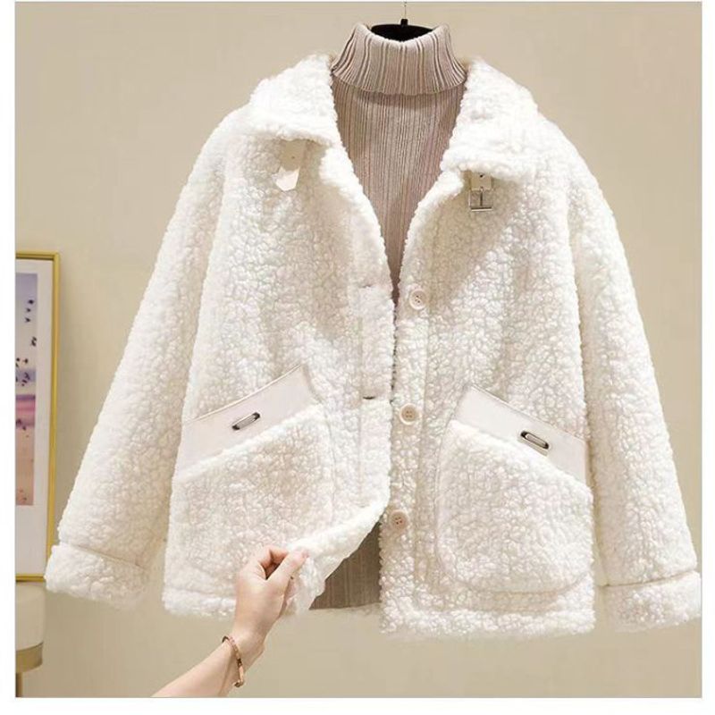 Women's Clothing Polo collar fleece jacket for women new autumn and winter Korean style short granular fleece small size coat_voghion.com
