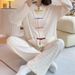 Pyjamas im chinesischen Stil für Damen, langärmelige Hose, gestrickte Baumwolle, Frühling und Herbst, einfarbig, kann draußen getragen werden, Loungewear-Set_voghion.com