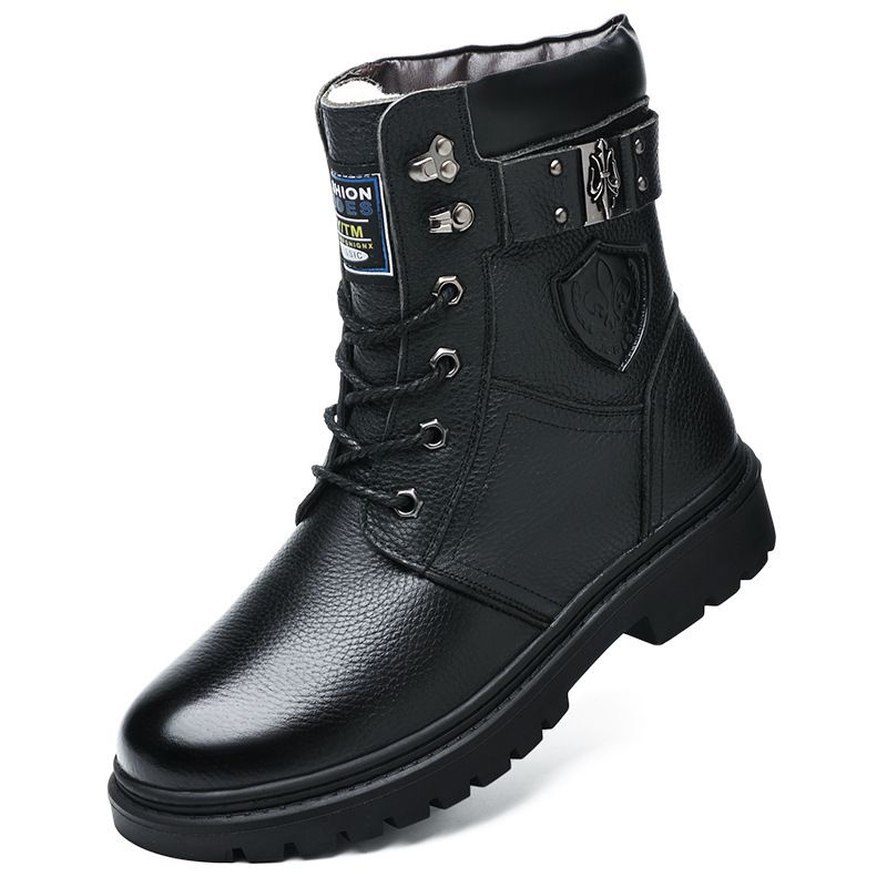 Cizme înalte din piele de vacă, pantofi casual din bumbac, cizme de lucru calde din fleece, cizme de vârf mediu_voghion.com