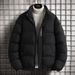Men's Clothing Winter Padded Coat Warm Stand Collar Jacket, Loose Fit Casual Outerwear, Thickened Polyester Shell, Black/Grey/Navy Blue, Sizes M-5XL_voghion.com