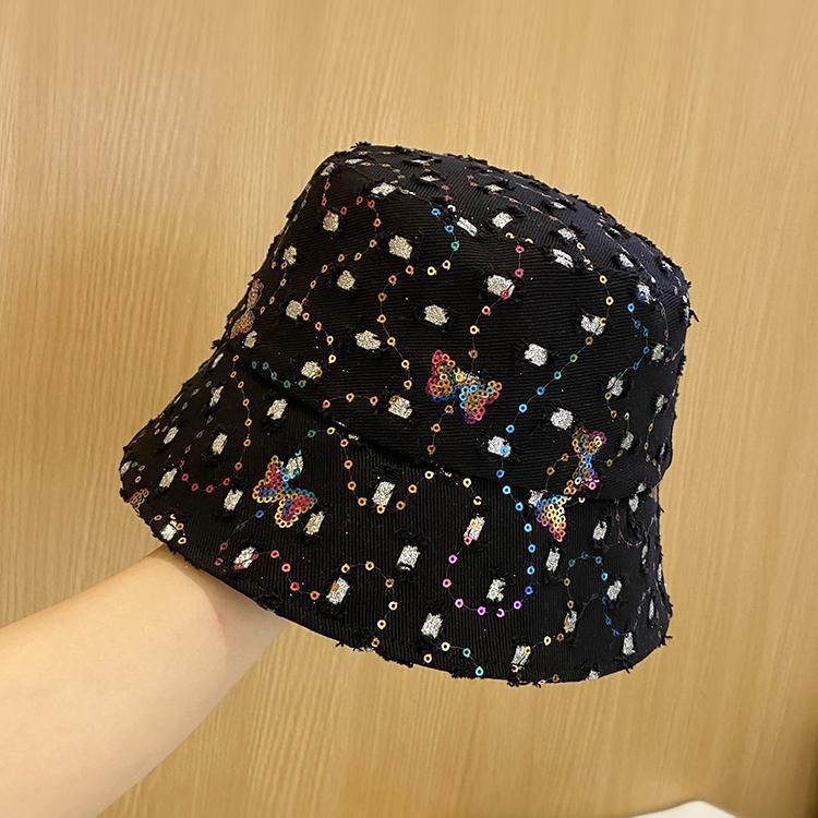 Bow Sequined Bucket Hat Women's Foldable Versatile Basin Hat_voghion.com