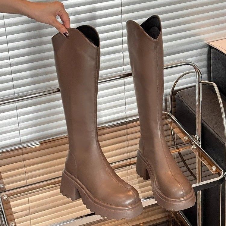 Daudzpusīgi biezas zoles sieviešu zābaki, 2024. gada rudens un ziema. Īsi bruņinieku zābaki, nevis pāri ceļgaliem sievietēm._voghion.com