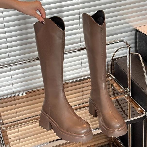 Daudzpusīgi biezas zoles sieviešu zābaki, 2024. gada rudens un ziema. Īsi bruņinieku zābaki, nevis pāri ceļgaliem sievietēm._voghion.com