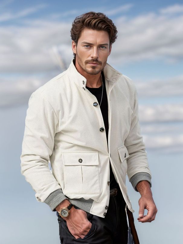 New 2024 Spring and Autumn Basic Men's Ribbed Color blocked Long Sleeve Fashion Jacket Workwear_voghion.com