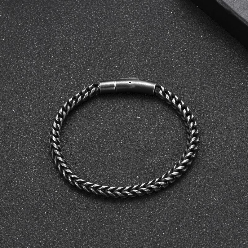 Bracciale da uomo in acciaio inossidabile lucido rotondo con osso di drago, semplice catena cubana hip-hop, gioielli in acciaio al titanio_voghion.com