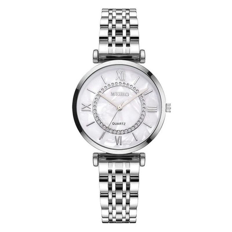 HUANS Leisure Alloy Steel Band Set with English Simple Roman Digital Women's Watch_voghion.com