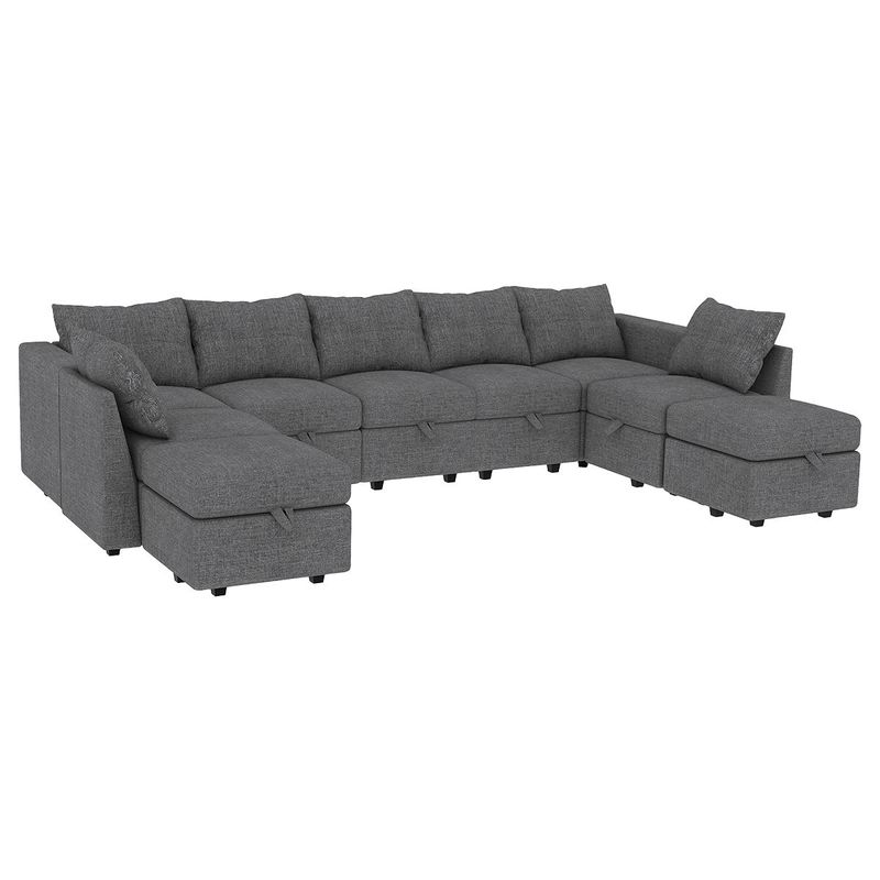 Livelylodge Large Sectional Sofa - 181'' L Oversized Modular Couch With Wooden Frame, Polyester Fabric, 3 Color Options (Black, Beige, Gray)_voghion.com