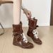 Women's Shoes Cowboy Boots Shoes Niche Hunting Series Heightened Boxing Boots For Women New Retro Mid Tube Fashion Boots Genuine Leather German Training Boots_voghion.com