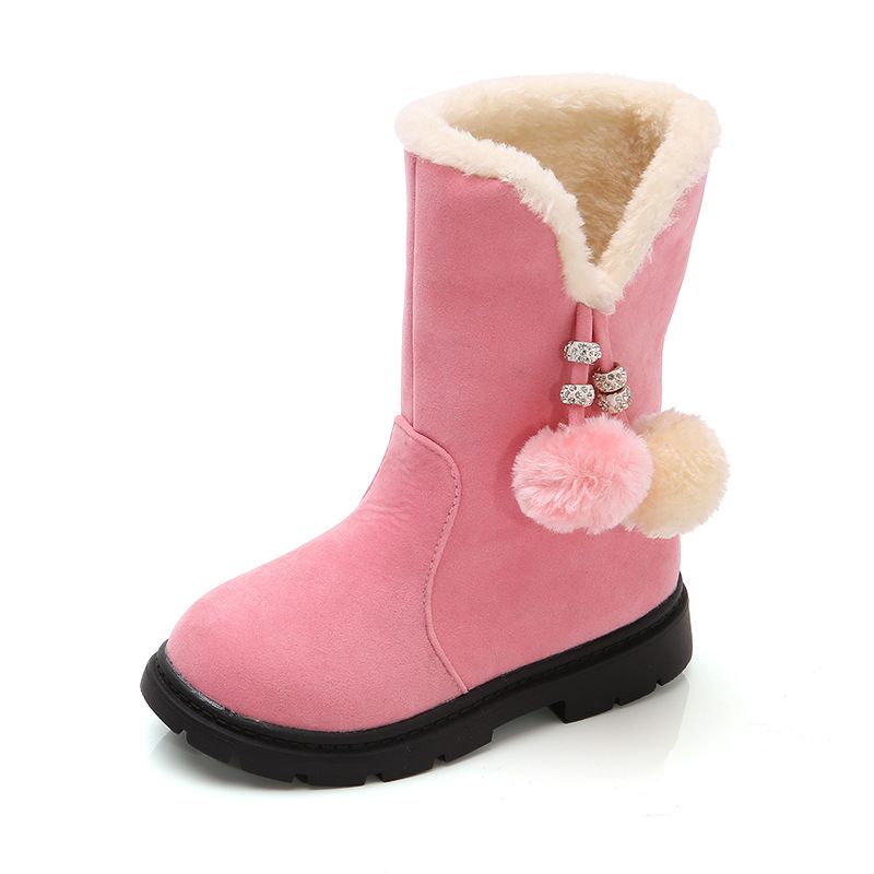 2024 Outono/Inverno Meninas Longo Pai Filho Princesa Bola de Pelo Botas de Neve, Sapatos Infantis, Veludo Feminino_voghion.com