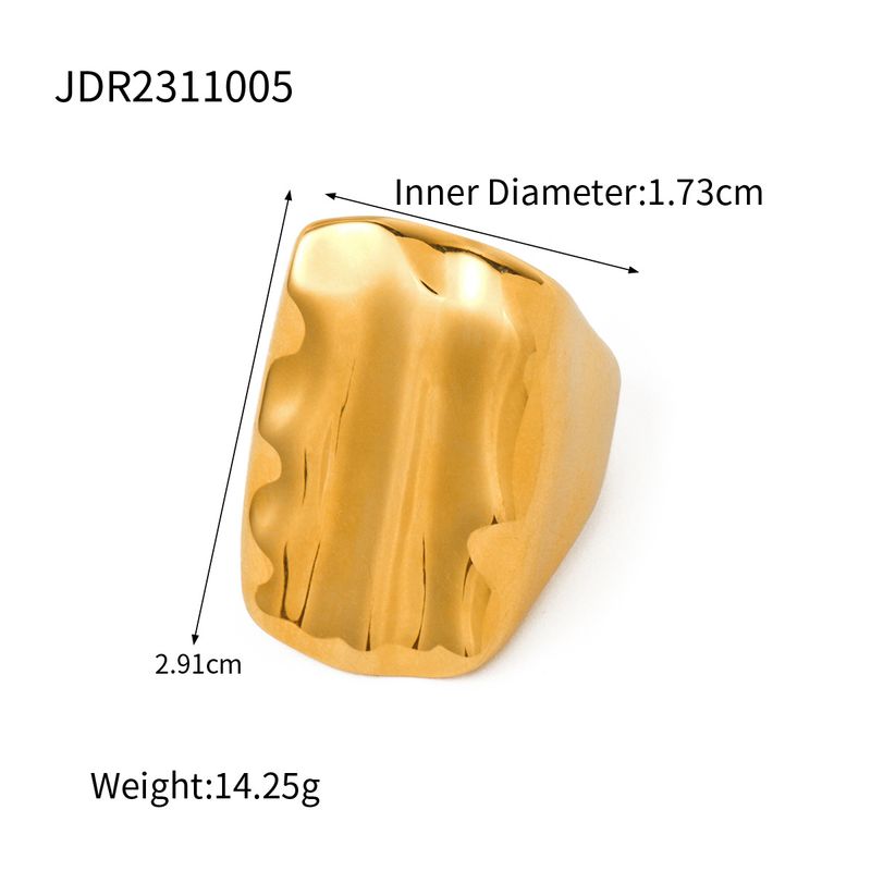 Instagram influencer gold flowing stainless steel rectangular concave convex texture ring size 7_voghion.com
