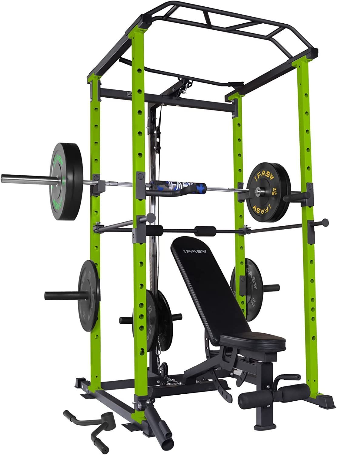 160lb Green Home Gym Set Multi-functional Power Cage, Home Adjustable Pullup Squat Rack 1000Lbs Capacity Comprehensive Fitness Barbell Rack_voghion.com