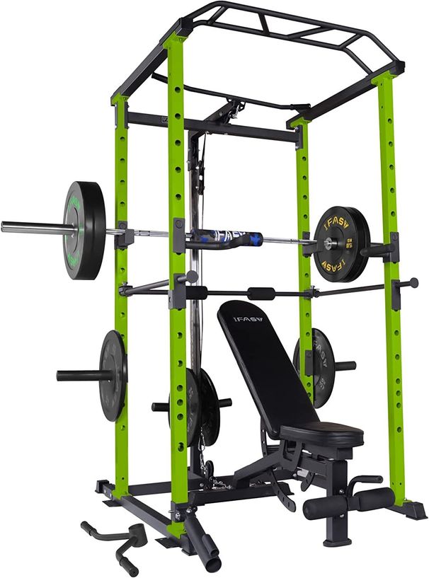 160lb Green Home Gym Set Multi-functional Power Cage, Home Adjustable Pullup Squat Rack 1000Lbs Capacity Comprehensive Fitness Barbell Rack_voghion.com