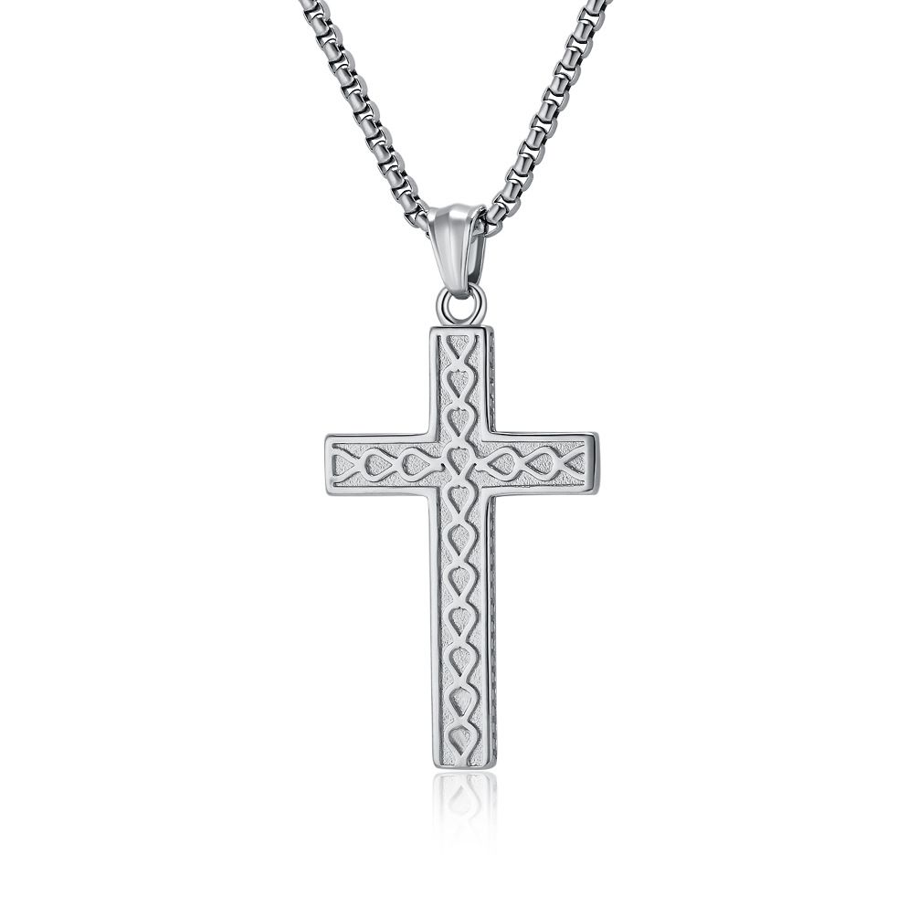 Collier pendentif croix en acier titane de style simple pour hommes et femmes, accessoires de chaîne de pull_voghion.com