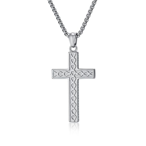 Collier pendentif croix en acier titane de style simple pour hommes et femmes, accessoires de chaîne de pull_voghion.com