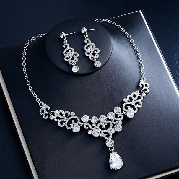 Bridal Accessories Wedding Jewelry Earrings Necklace Set Two-piece Wedding Dress Accessories Rhinestones Women_voghion.com