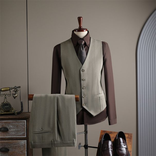 Herrenbekleidung Kariertes Anzug-Set für Herren – Business-Casual-Blazer und Hose für Hochzeit, Büro und formelle Anlässe (Jacke + Weste + Hose als Option)_voghion.com