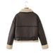 Blouson aviateur en fausse fourrure pour femme - Manteau court streetwear tendance avec col à revers, style gothique, coupe ample, fermeture éclair, marron foncé_voghion.com