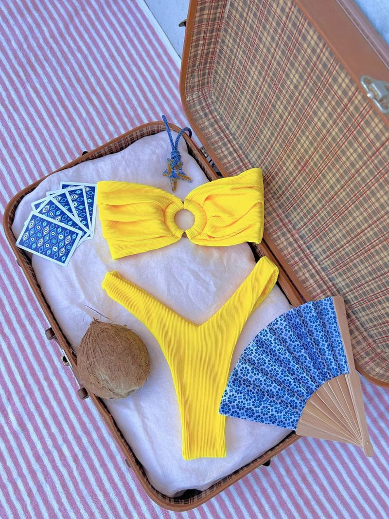 Women's Clothing Fashion Fresh Print Ring Soft Pack Tube Top Bikini Split Swimsuit_voghion.com