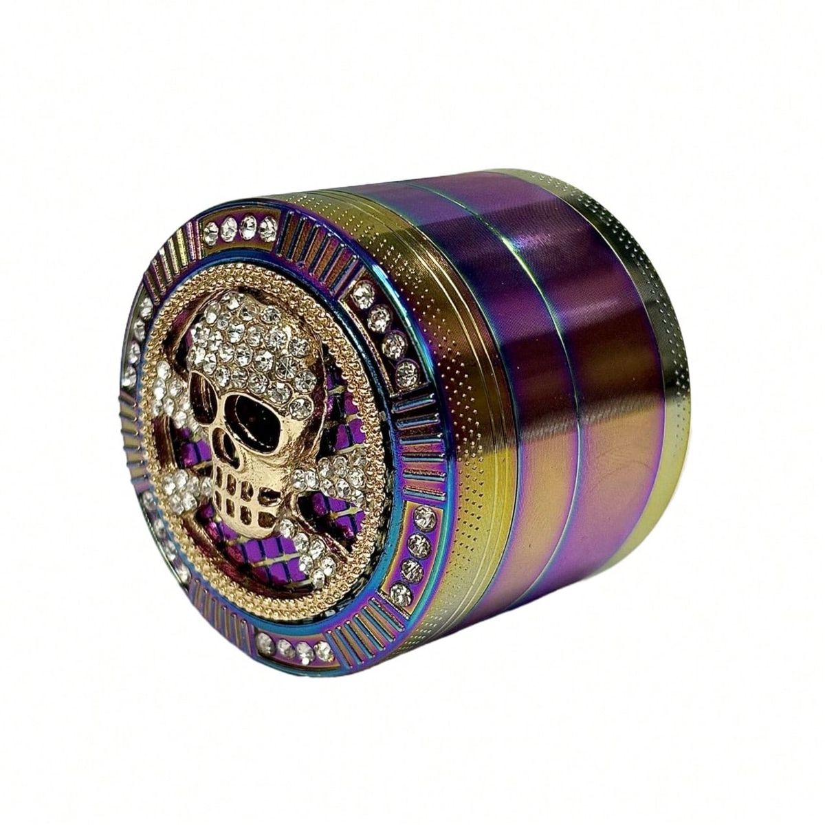 1 Stück Diamant-eingelegter, Totenkopf-förmiger, bunter Grinder aus Zinklegierung, 50 mm, 4-lagiges Rollzubehör, multifunktionaler Kräuterzerkleinerer, Raucherwerkzeug, dekorativ, G_voghion.com