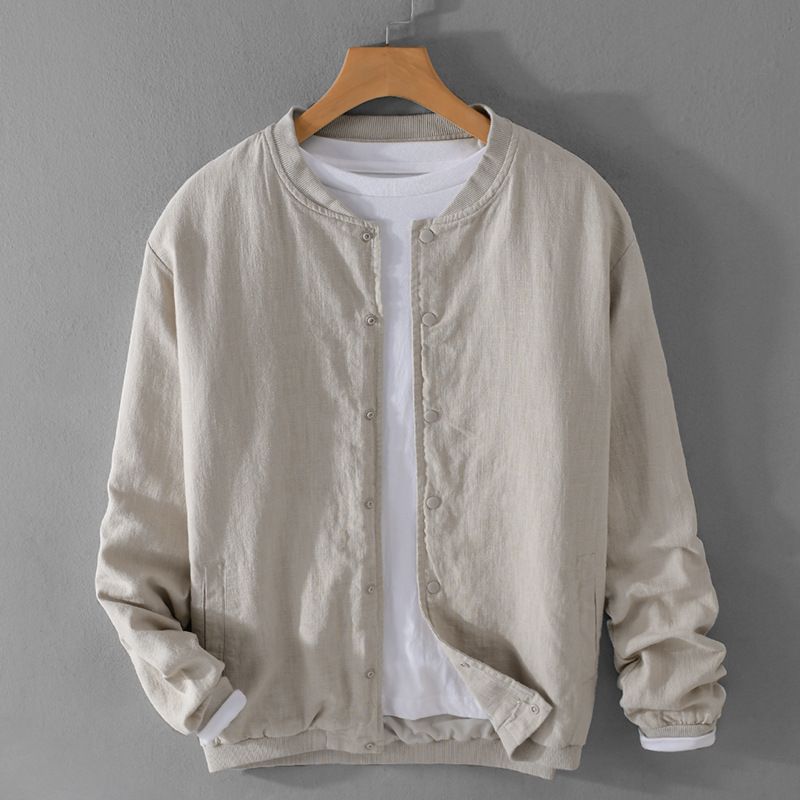 Giacca casual da uomo CT in cotone e lino, vestibilità ampia, con colletto da baseball, primavera/autunno_voghion.com