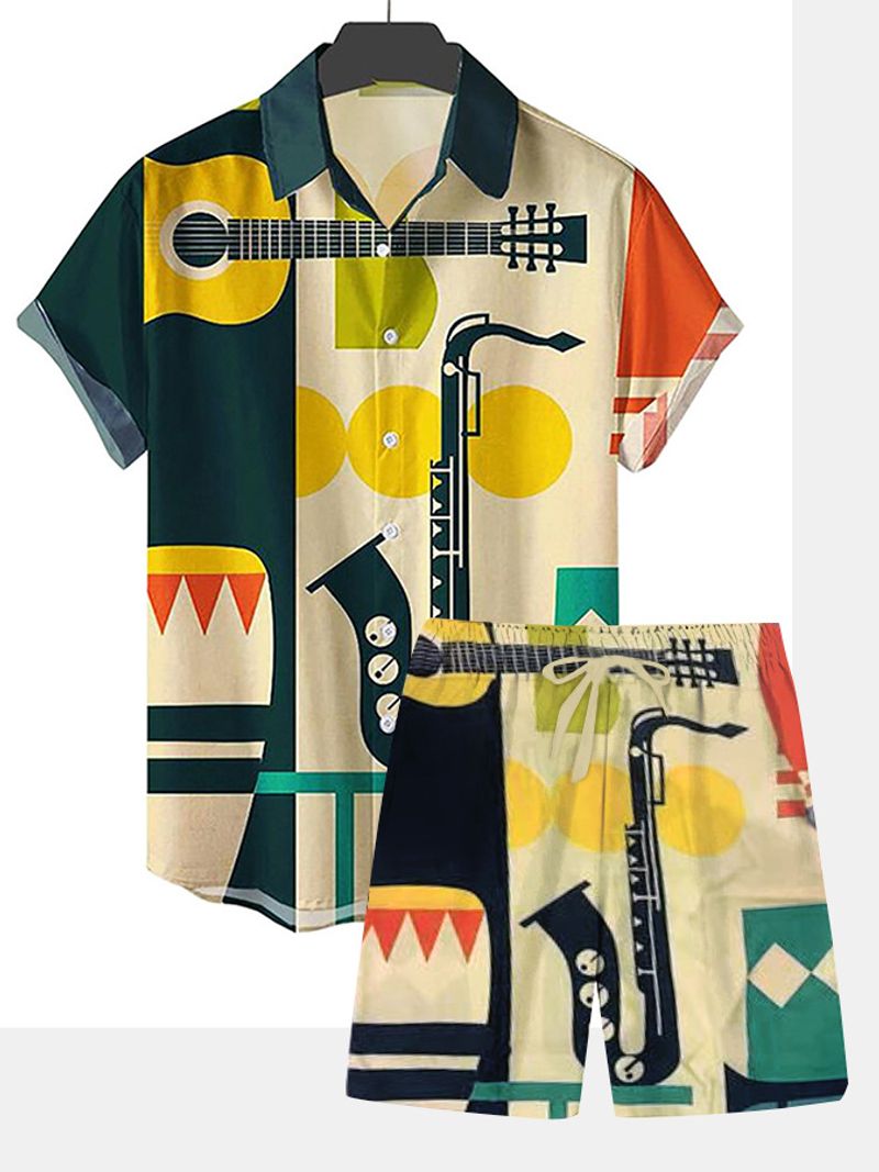 Man's clothing Men's fashion Hawaiian Beach Casual set 3D printed Short sleeve shirt Beach shorts_voghion.com