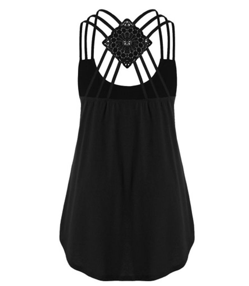 Women's Clothing Solid Color Sleeveless Cross Strap Vest Top_voghion.com
