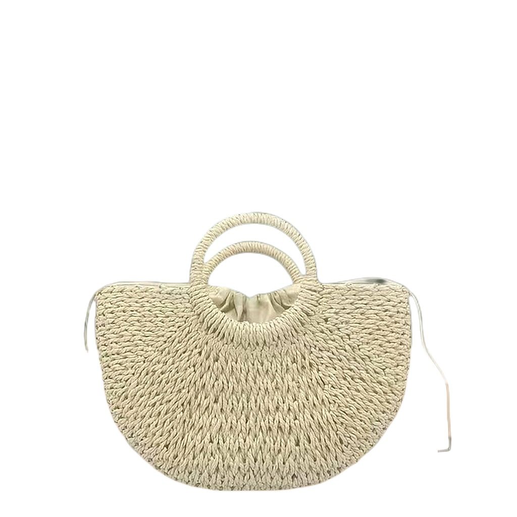 Borsa a semicerchio in paglia di medie dimensioni, produttore di borse lunari, borsa tote in tessuto con manico a doppio anello per vacanze per il tempo libero_voghion.com