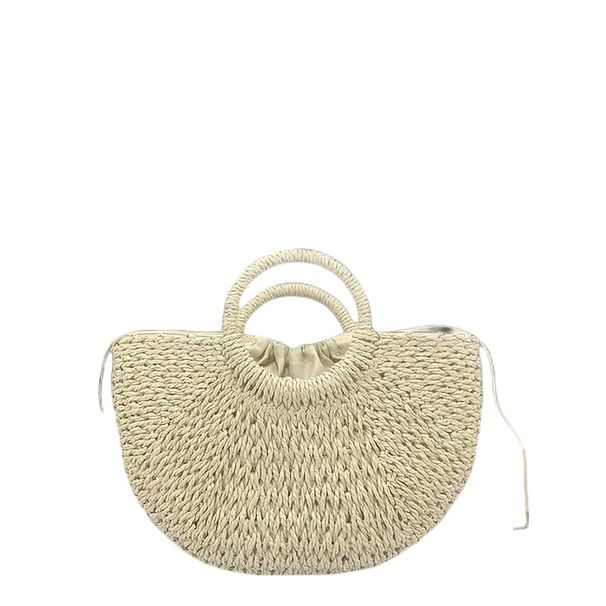 Borsa a semicerchio in paglia di medie dimensioni, produttore di borse lunari, borsa tote in tessuto con manico a doppio anello per vacanze per il tempo libero_voghion.com