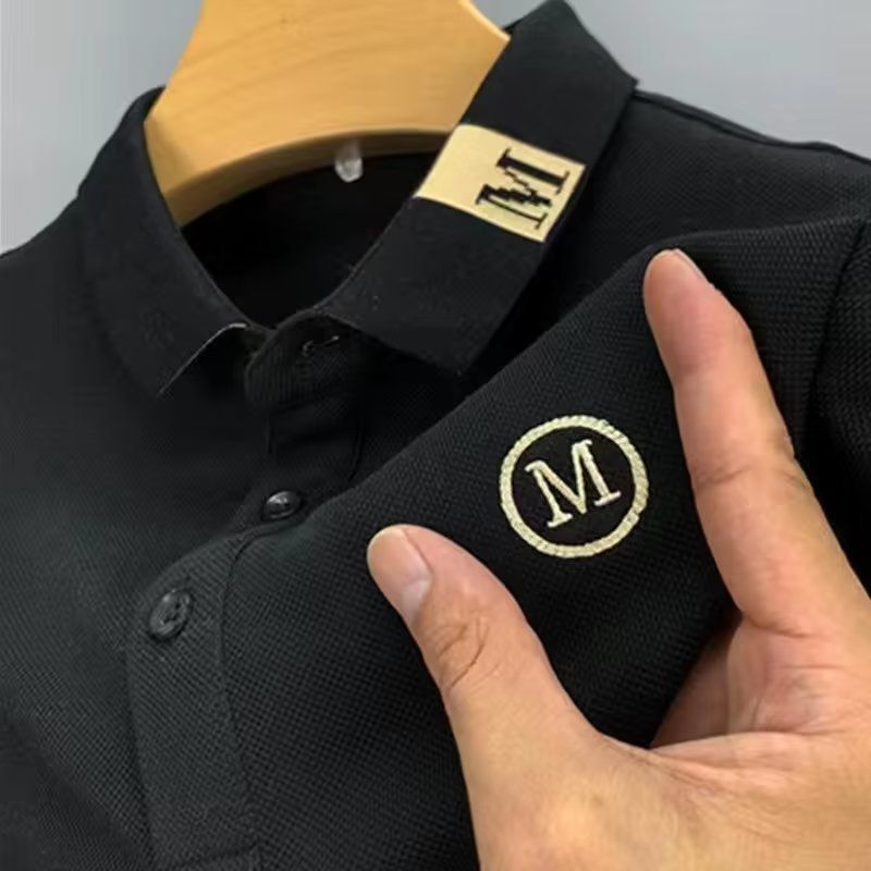 Men's Clothing Men's Summer Short Sleeve T-Shirt - Casual Loose Fit Breathable Polyester Top With Striped Pattern & Embroidered Detail​​_voghion.com