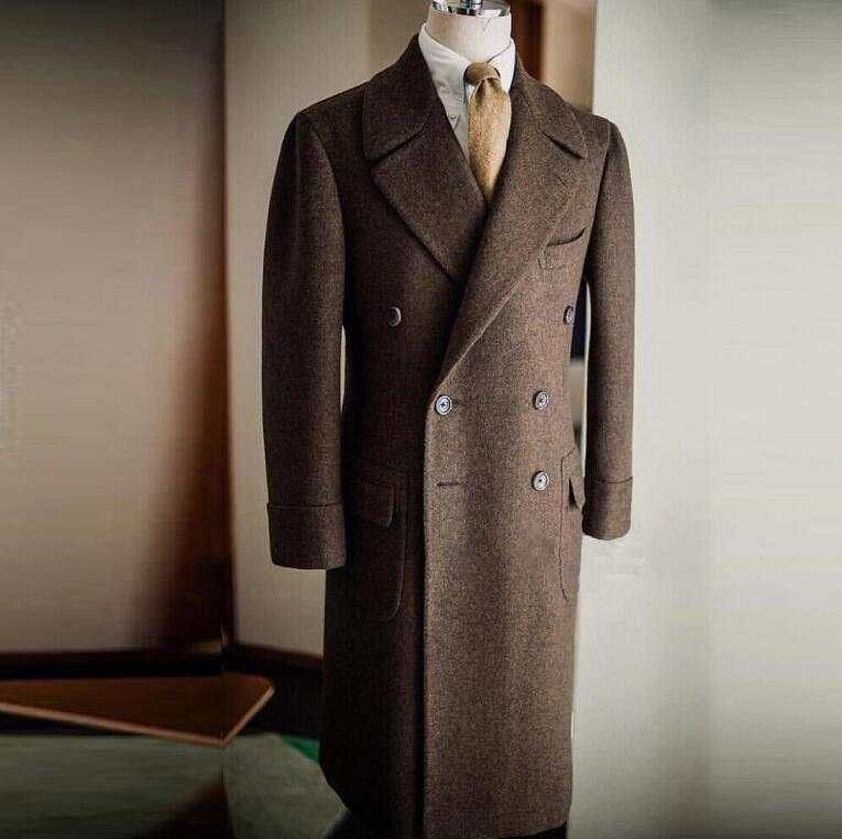 Men's Wool Blend Double-Breasted Overcoat – Formal Winter Coat For Weddings, Performances & Evening Events (Dark Brown, Slim Fit, Xxs-4xl)_voghion.com