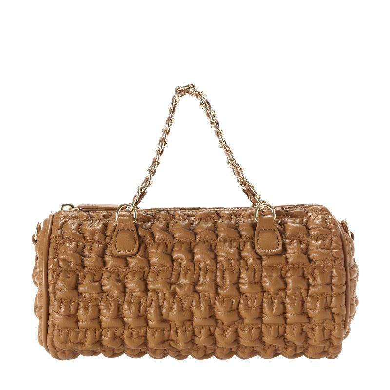 Beliebte Damen Falten einfarbig Kette tragbare Kissen Trend eine Schulter Messenger Zylinder Tasche Frauen_voghion.com