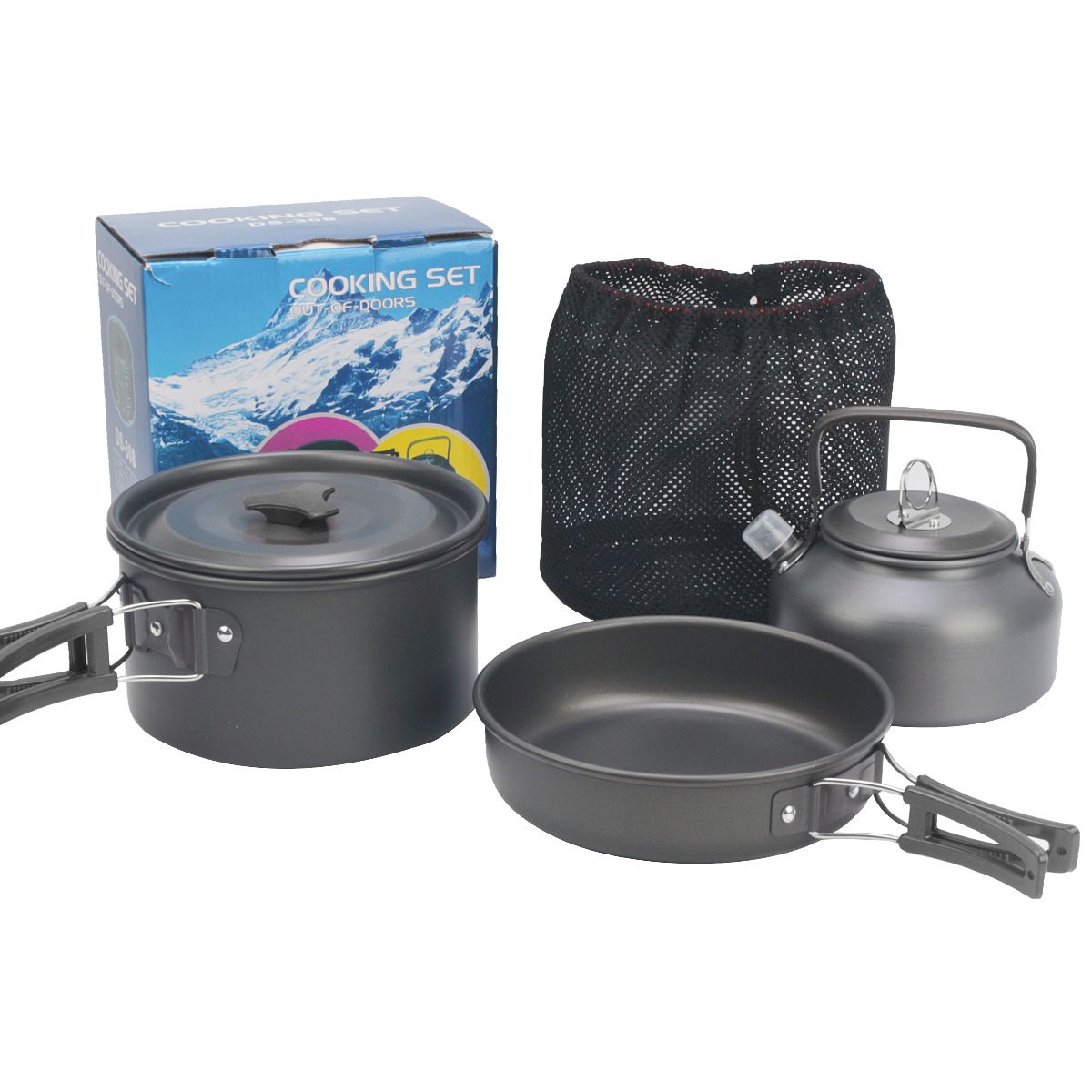 Set di pentole da campeggio portatili in alluminio ossidato duro per 2-3 persone con teiera_voghion.com