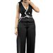 Women's Clothing Ladies Two Piece Sleeveless Vest And Casual Wide Leg Pants Set Solid Color Pull On Pants Set_voghion.com