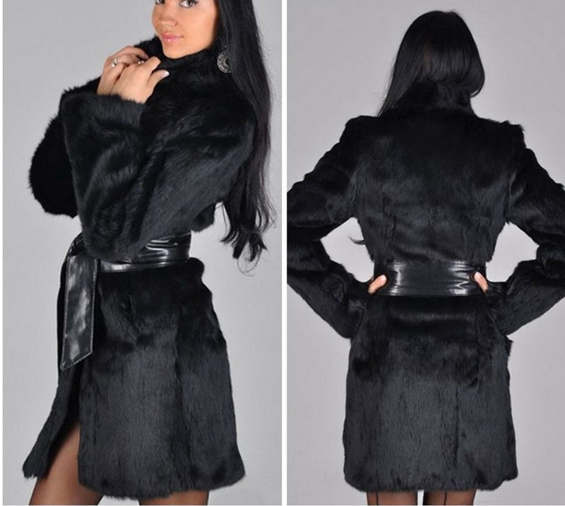 Women's Fur Mink Coat Fox Fur Coat Mid-Length Fur Belt_voghion.com