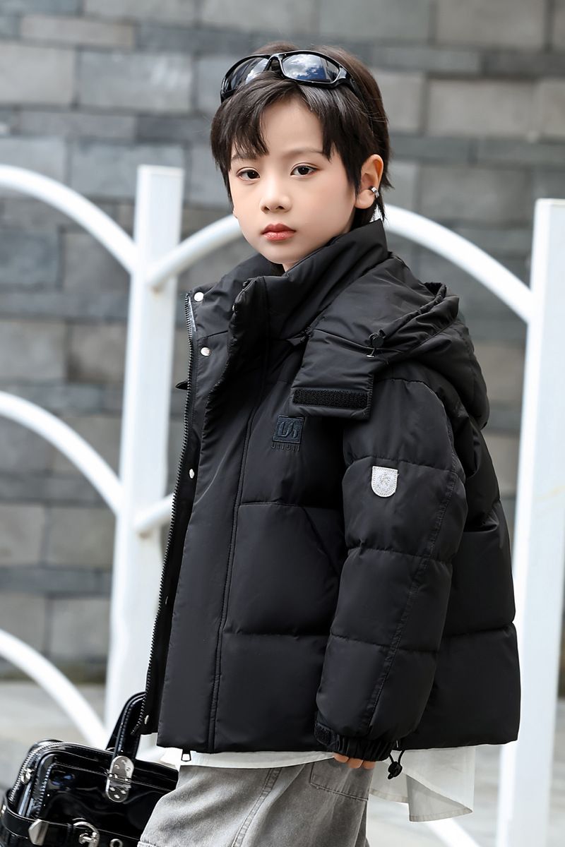 Elegante piumino invernale per bambini, 55% piumino d'anatra bianco, giacca con cappuccio in stile coreano (120-170 cm, bianco/marrone/nero/grigio argento)_voghion.com