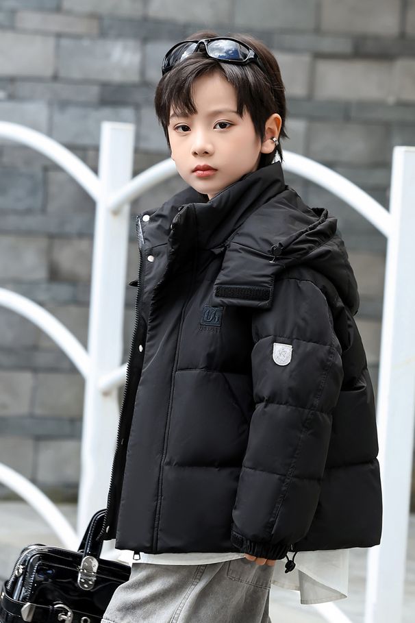 Elegante piumino invernale per bambini, 55% piumino d'anatra bianco, giacca con cappuccio in stile coreano (120-170 cm, bianco/marrone/nero/grigio argento)_voghion.com